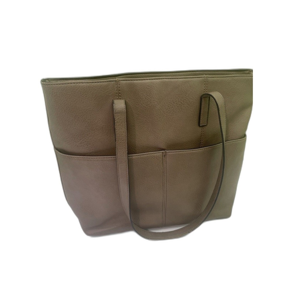 SevenDays Vegan Leather Tote Bag Women Large Taupe Brown Striped Lining